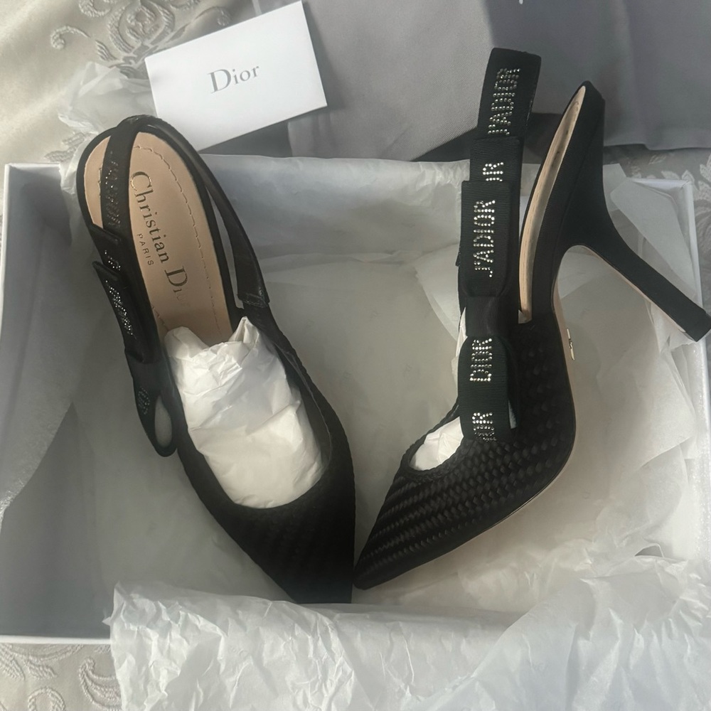 DIOR J'Adior Black Woven Satin Slingbacks size 38 1/2 EU/8.5 US (New in Box) - Picture 9 of 10